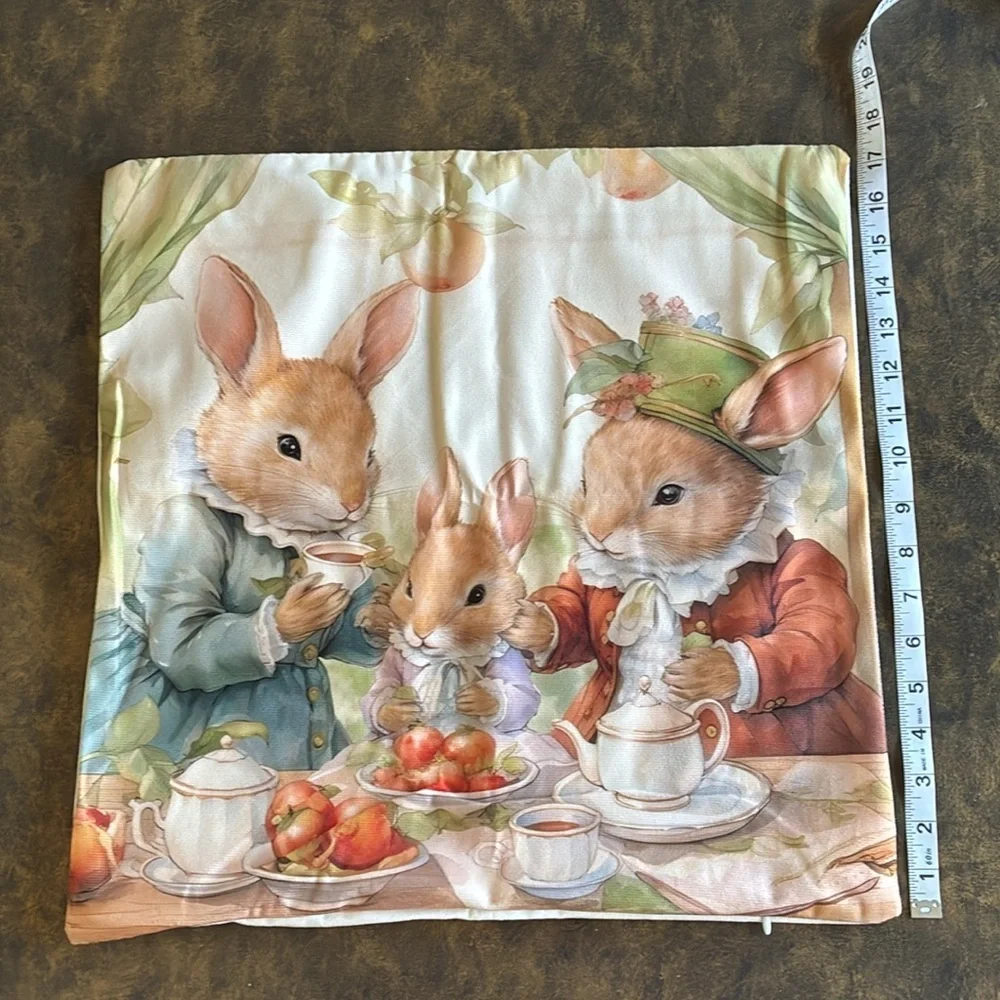 NWT Beatrix Potter Peter rabbit inspired tea time throw pillow cover nursery OS